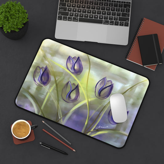 Purple Tulips Passion Desk Mat with art by Arlene Passarella for Give ilo