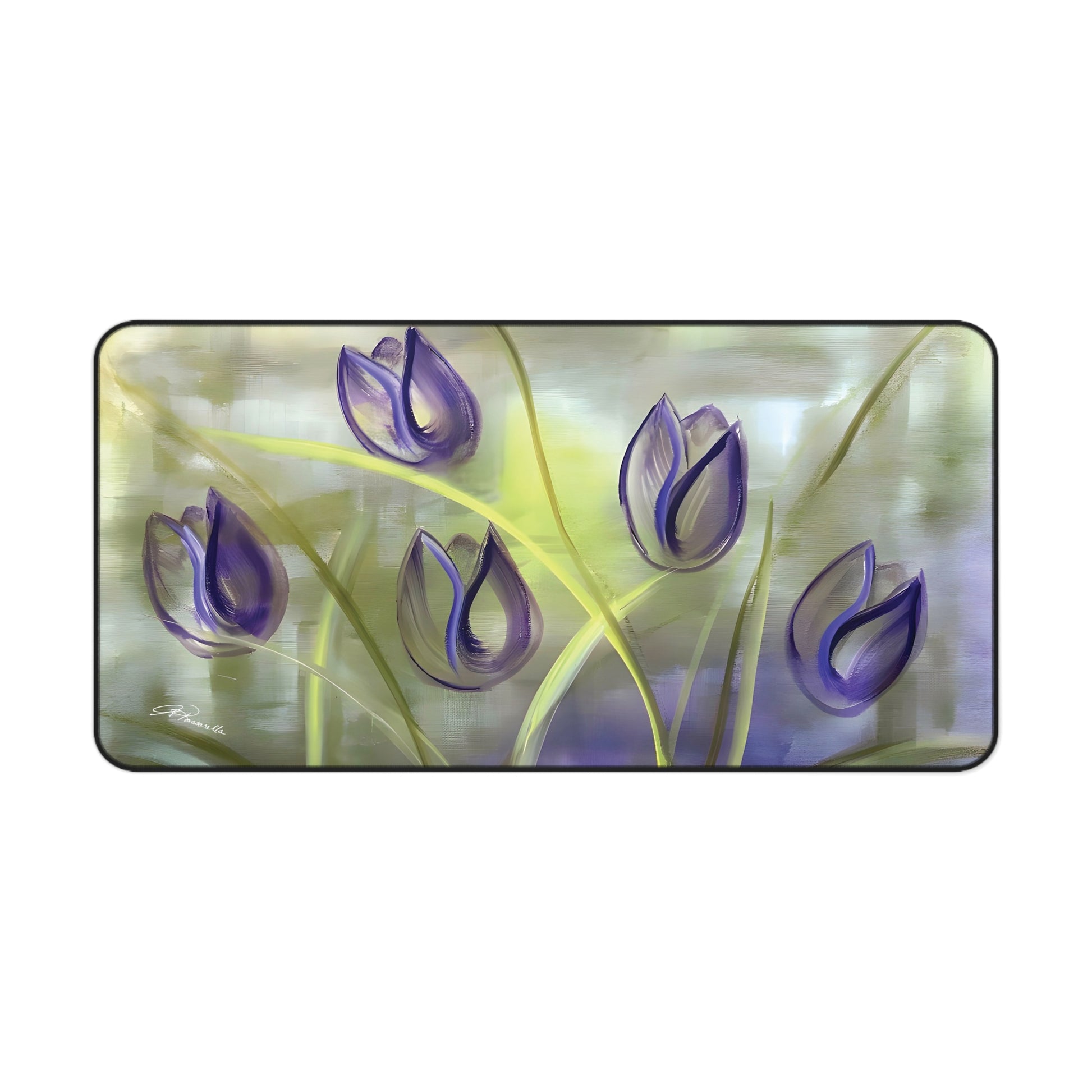 Purple Tulips Passion Desk Mat with art by Arlene Passarella for Give ilo size L