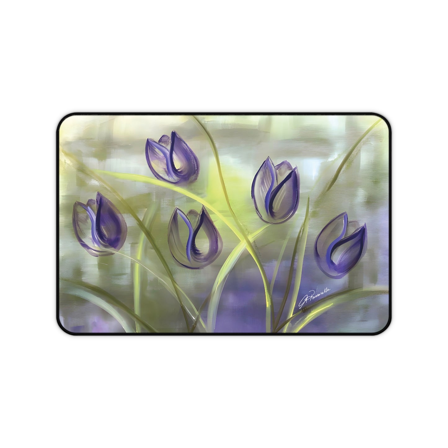 Purple Tulips Passion Desk Mat with art by Arlene Passarella for Give ilo size S