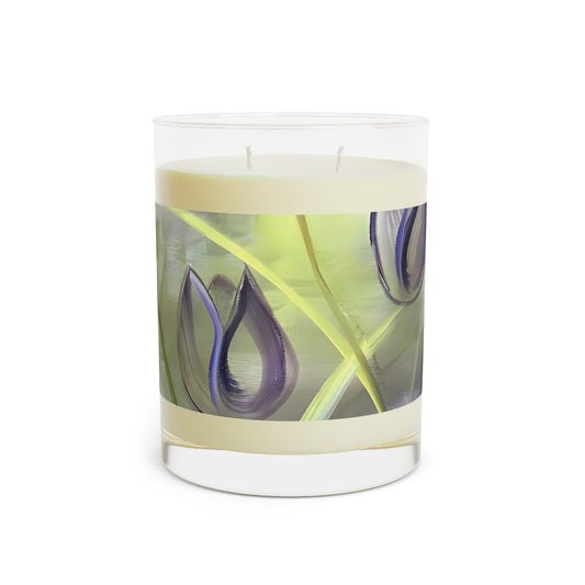 Passion Scented Candle featuring the Passion painting with expressive purple tulips by Arlene Passarella from Floral Awakening collection for Give ilo