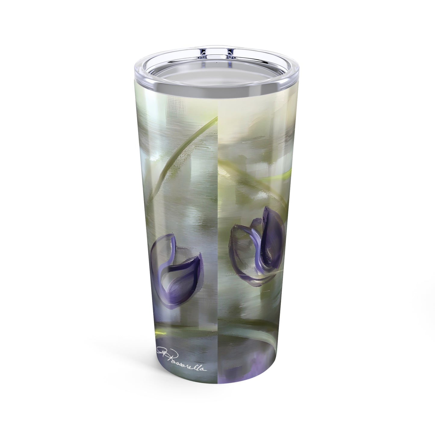 Purple gold and green colored Passion_Tumbler_featuring_the_Passion_painting_from_the_Floral_Awakening_collection_by_Arlene_Passarella_for_Give_ilo back