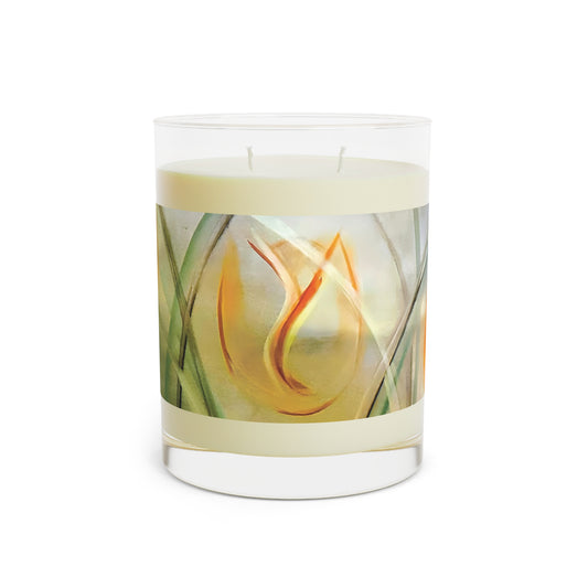 Sunshine Scented Candle featuring the expressive Sunshine painting with yellow tulips by Arlene Passarella from her Floral Awakening collection for Give ilo